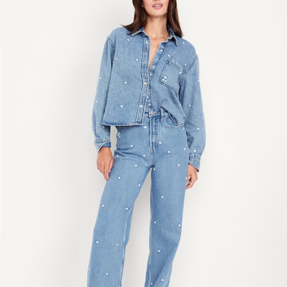 Old navy Women's Blue Denim Jeans - high waisted daisy wide leg 💙